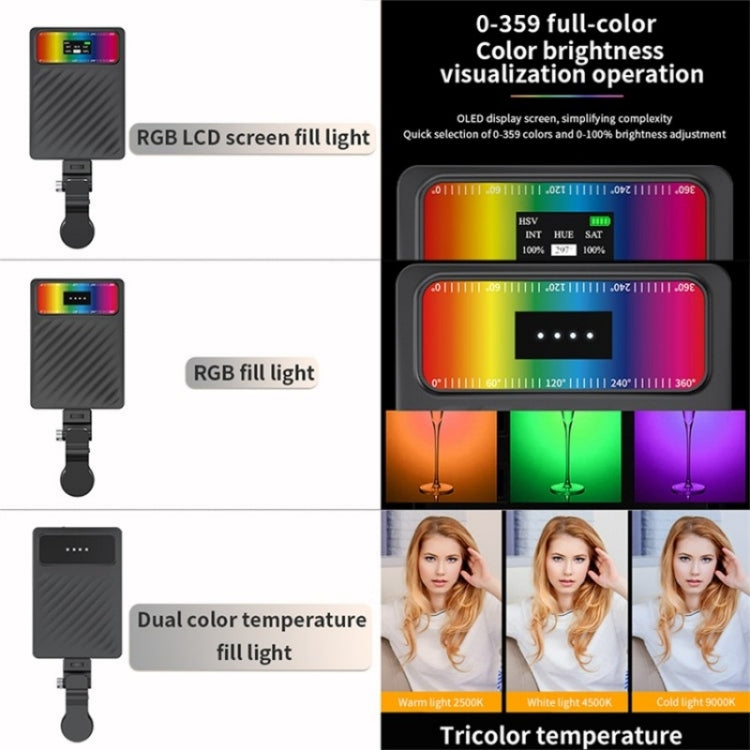 V16R Wth OLED Screen 24 Effects RGB Light Pocket Fill Light for Mobile Phone / Tablet / Laptop, V16R