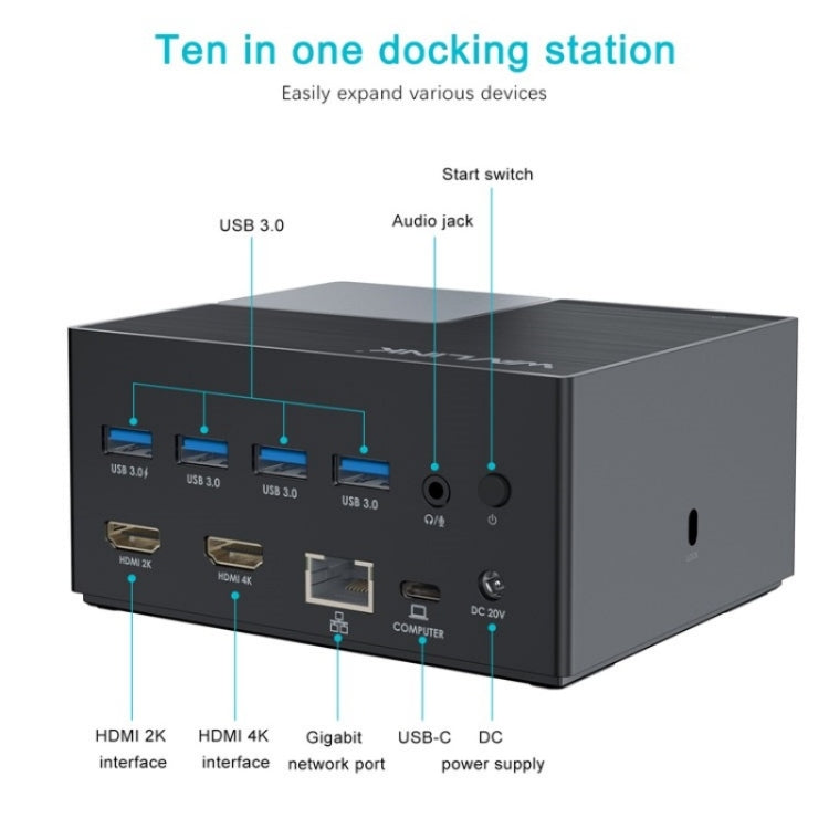 WAVLINK UG76PD2 3.5mm Audio, Gigabit Network Port Dual HD Universal Docking Station, UG76PD2