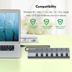 WAVLINK UH3076 5Gbps 7-port USB 3.0 Hub with Independent Switch and LED Indicator, UH3076