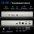 WAVLINK UTD41 PRO RJ45 / Audio / SD Card Reader 15-in-1 Thunderbolt 4 Docking Station, US Plug, UK Plug, EU Plug, AU Plug
