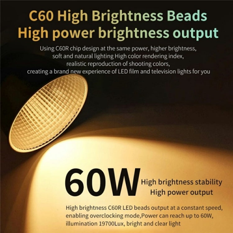 C60R 60W RGB Stage Lamp Professional Video Photography COB Fill Light With 8 Batteries, US Plug, UK Plug, EU Plug