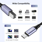ENKAY ENK-CB170 USB C / Type-C to USB 2.0 B Printer Scanner Nylon Braided Cable, 0.5m, 1m, 2m