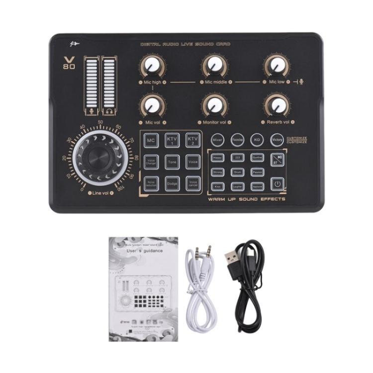V80 For Mobile Phone Computer Portable Live Streaming Karaoke Sound Card Mixer, V80