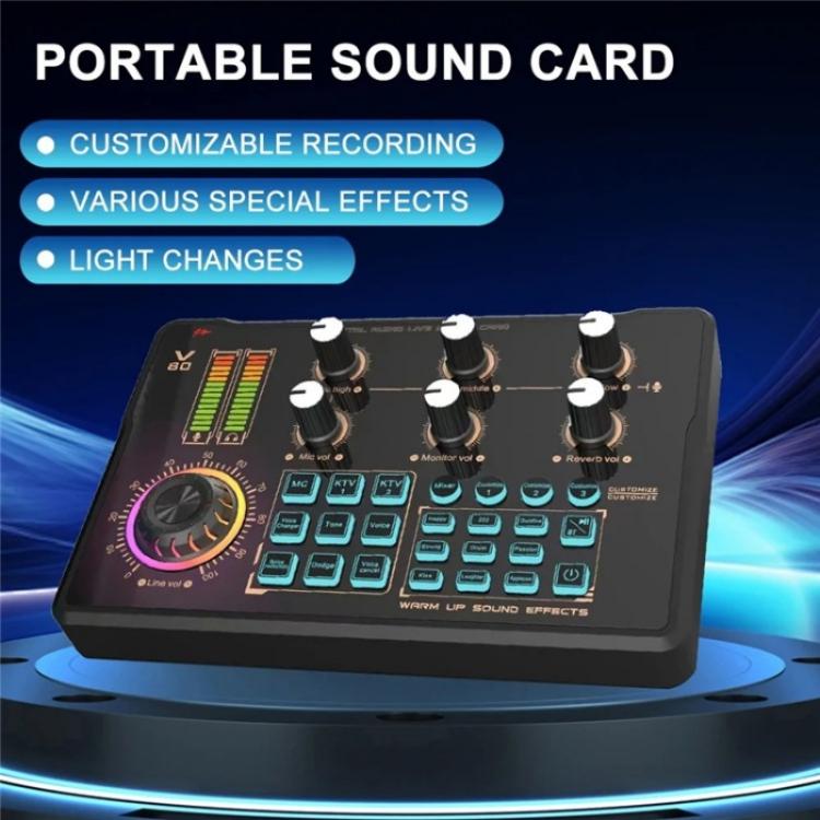 V80 For Mobile Phone Computer Portable Live Streaming Karaoke Sound Card Mixer, V80
