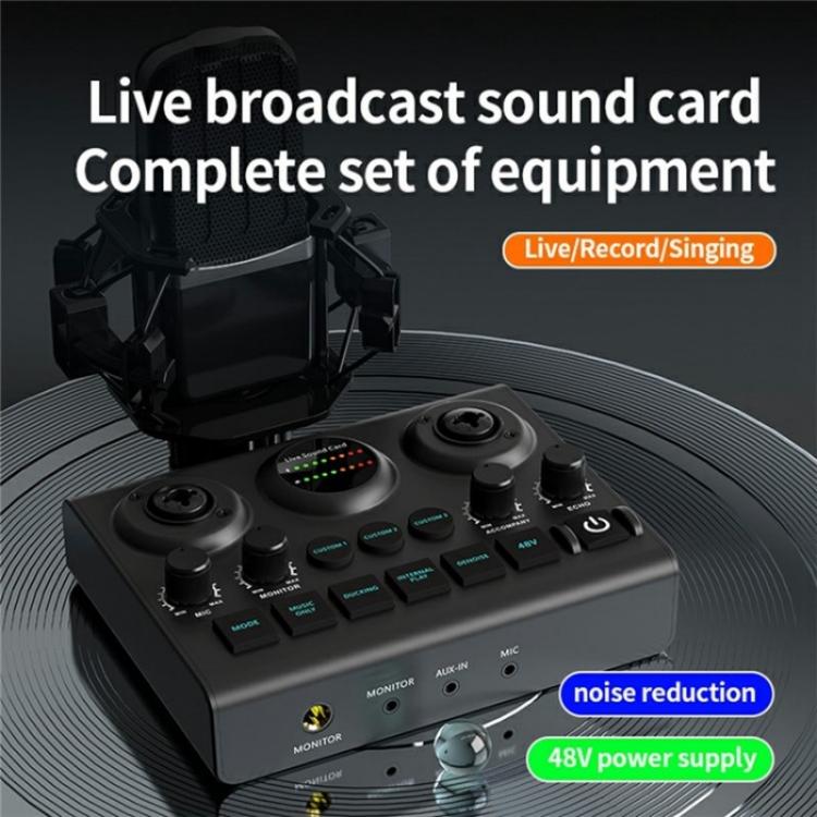 F10 48V Live Streaming Sound Card Audio Mixer Phantom Power Mixer, F10