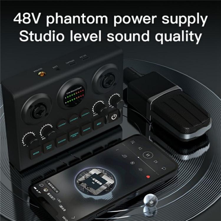 F10 48V Live Streaming Sound Card Audio Mixer Phantom Power Mixer, F10