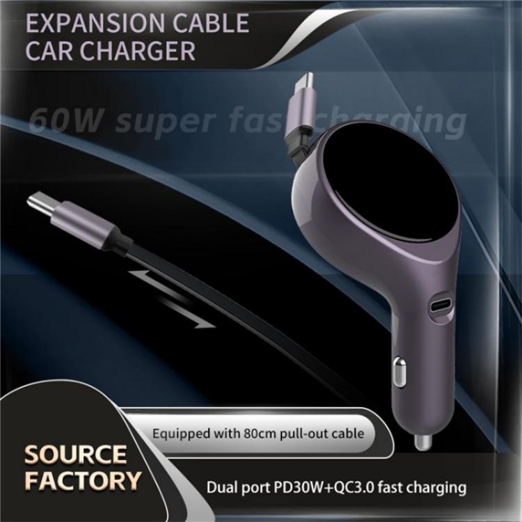 K1 With Retractable Cable Car Charger Type-C PD 20W Fast Charging Adapter, K1