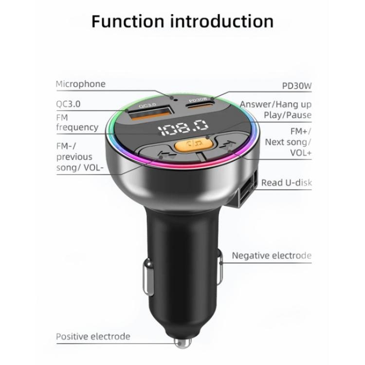 C9S QC3.0 PD 30W Charger FM Transmitter Multifunctional Bluetooth Car MP3 Player, C9S