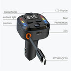 C69 PD 30W Fast Charger FM Transmitter Bluetooth Car Charger with Type-C Extendable Cable, C69