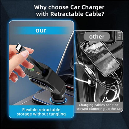 C76 Retractable Cable PD 30W Car Charger Cigarette Lighter Adapter Bluetooth FM Transmitter, C76