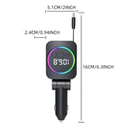 C76 Retractable Cable PD 30W Car Charger Cigarette Lighter Adapter Bluetooth FM Transmitter, C76