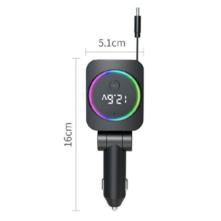 K38 Retractable Cable USB + Type-C Car Charger PD 30W Fast Charging Cigarette Lighter Adapter, K38