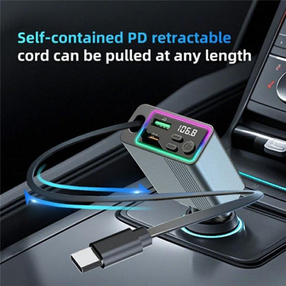 C77 Car Charger FM Transmitter Fast Charging Adapter with PD 30W Extendable Type-C Cable, C77
