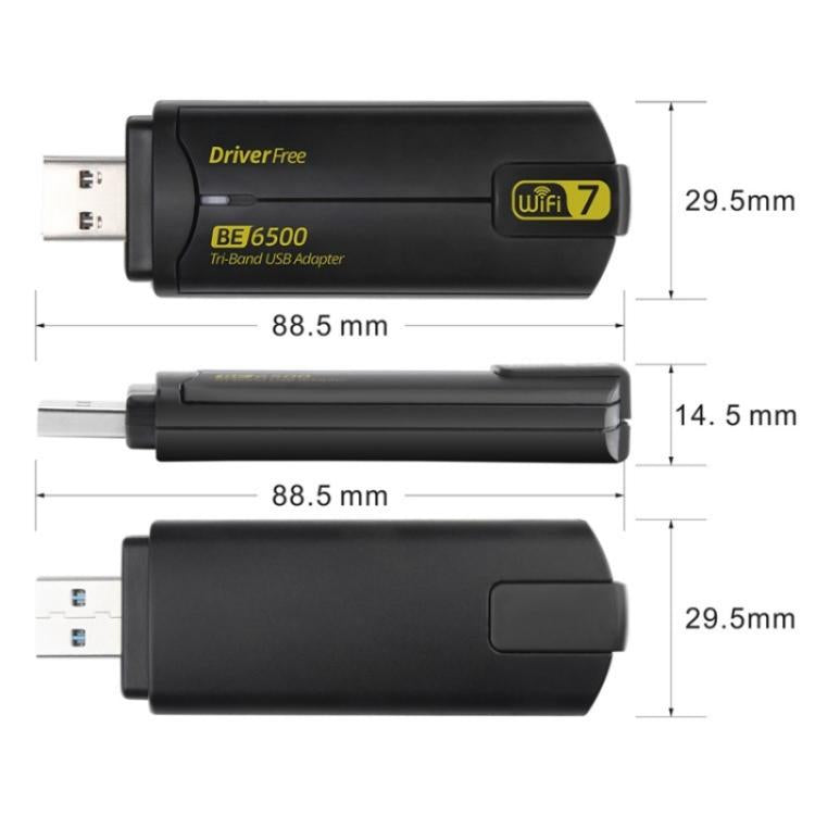 BE6500 Wireless Network Card Driver Free 6500M Tri Band WiFi 7 USB 3.0  Adapter for PC, BE6500