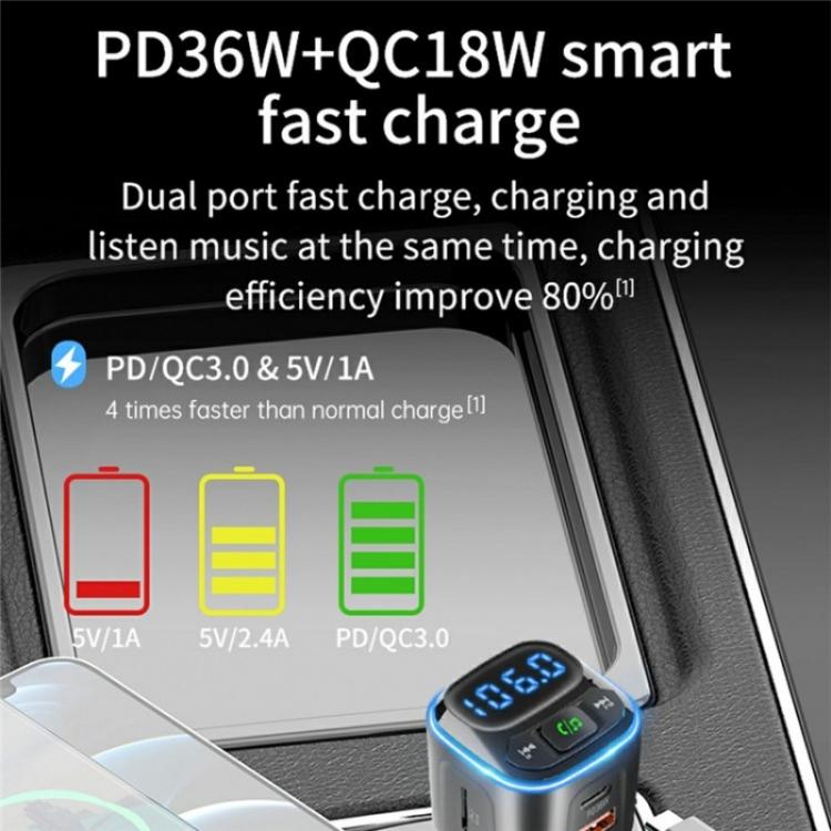 BC80 Hands-Free Calling Voltage Display Adapter Car Charger Bluetooth-Compatible MP3 Player, BC80