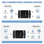 U3 USB Drive Printer Sharing Splitter USB 3.0 Bidirectional Switch 1 Input 2 Output Hub, U3