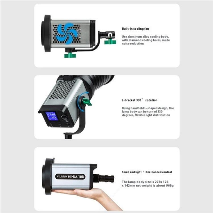 VILTROX Ninja 10B 2800-6800K Photography Studio Streaming Fill Light 120W LED Video Light, US Plug, UK Plug, EU Plug