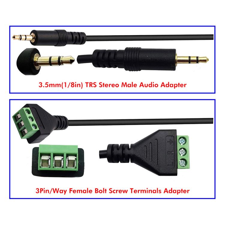 JUNSUNMAY 3.5mm Male to 3 Pin Stereo Audio Terminal Block Balum Connection Cable, Length: 30cm, 3.5mm Male to 3 Pin