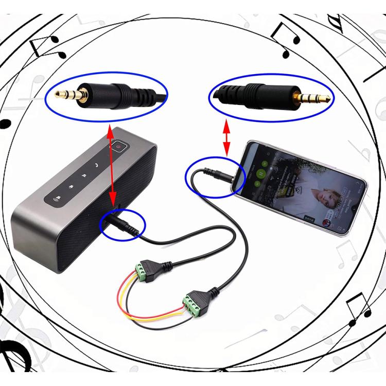 JUNSUNMAY 3.5mm Male to 3 Pin Stereo Audio Terminal Block Balum Connection Cable, Length: 30cm, 3.5mm Male to 3 Pin