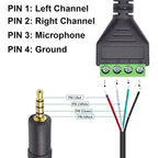 JUNSUNMAY 3.5mm Male to 4 Pin Stereo Audio Terminal Block Balum Connection Cable, Length: 30cm, 3.5mm Male to 4 Pin
