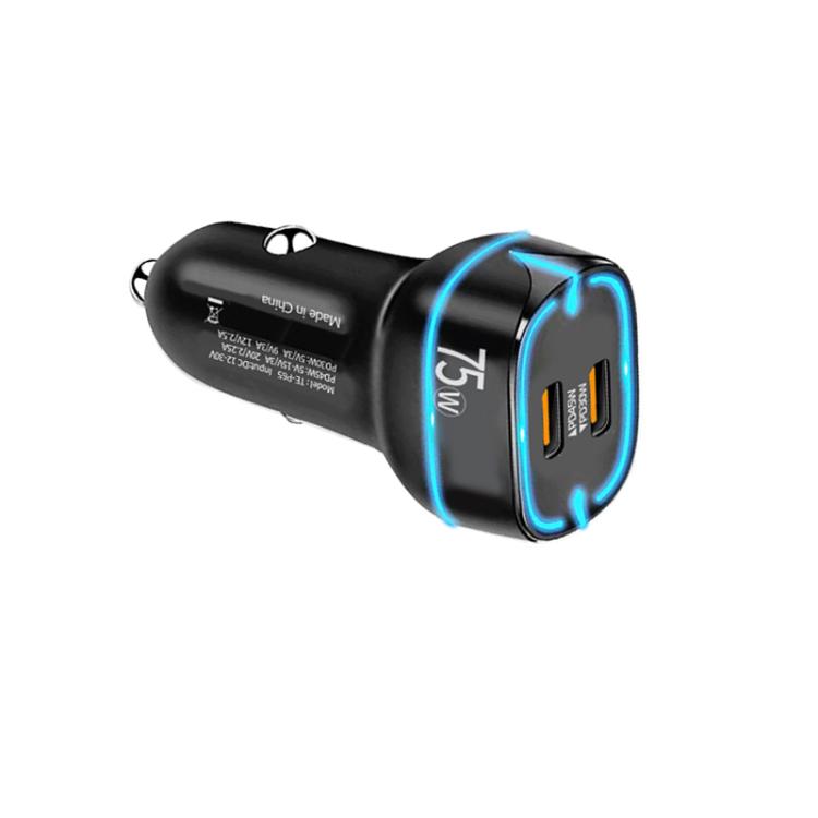 PD45W + PD30W Dual Port Type-C Car Charger with USB-C to USB-C Data Cable, P65 with USB-C Cable(Black), P65 with USB-C Cable(White)