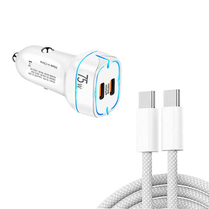 PD45W + PD30W Dual Port Type-C Car Charger with USB-C to USB-C Data Cable, P65 with USB-C Cable(Black), P65 with USB-C Cable(White)