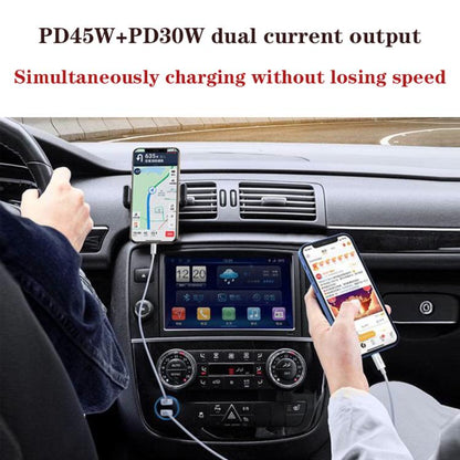 PD45W + PD30W Dual Port Type-C Car Charger with USB-C to USB-C Data Cable, P65 with USB-C Cable(Black), P65 with USB-C Cable(White)