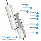 WAVLINK UMD309 Dual HD PD100W 10Gbps USB-A USB-C Docking Station 10 in 1 HUB, UMD309