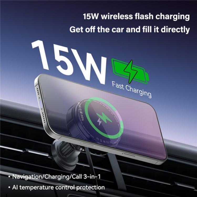 X02 With Retractable Cable 15W Car Air Vent Mount Magnetic Phone Holder Wireless Charger, X02 (Black), X02 (Silver)