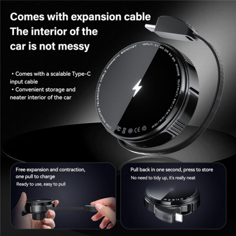 X02 With Retractable Cable 15W Car Air Vent Mount Magnetic Phone Holder Wireless Charger, X02 (Black), X02 (Silver)