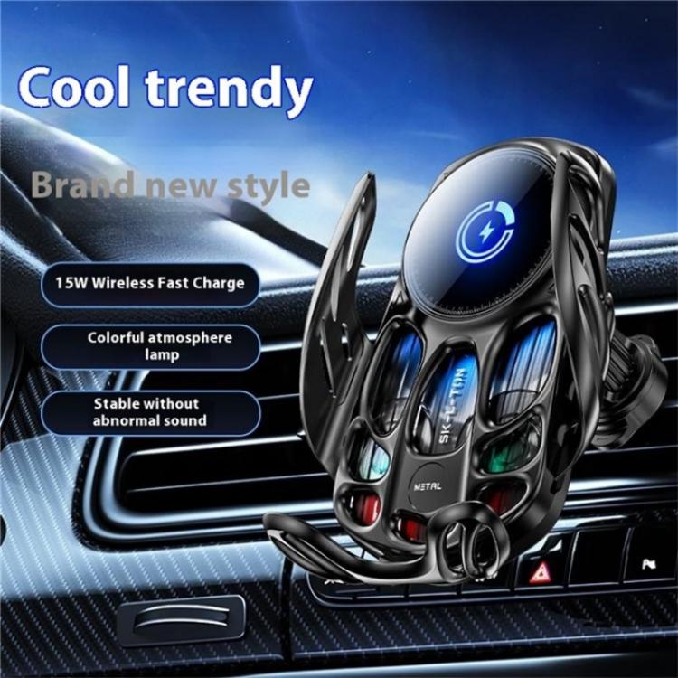 SD02 With Ambient Light 15W Universal Car Phone Holder Mount Wireless Charging Stand, SD02 (Black), SD02 (Silver)