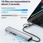 2509 RJ45, USB3.0, USB2.0, USB-C2.0, 3.5mm, DC5V, SD / TF Card Reader Adapter USB-C / USB Hub, 2509