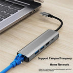 2403 Type-C to 100M RJ45 USB3.0 USB2.0 4K / 30Hz HD PD100W Adapter 5-in-1 USB Hub, 2403