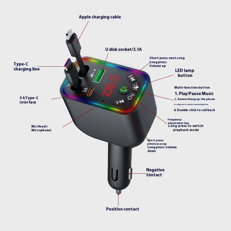 L5 Car Bluetooth-Compatible MP3 Player Hands Free Calling FM Transmitter Fast Charger, L5
