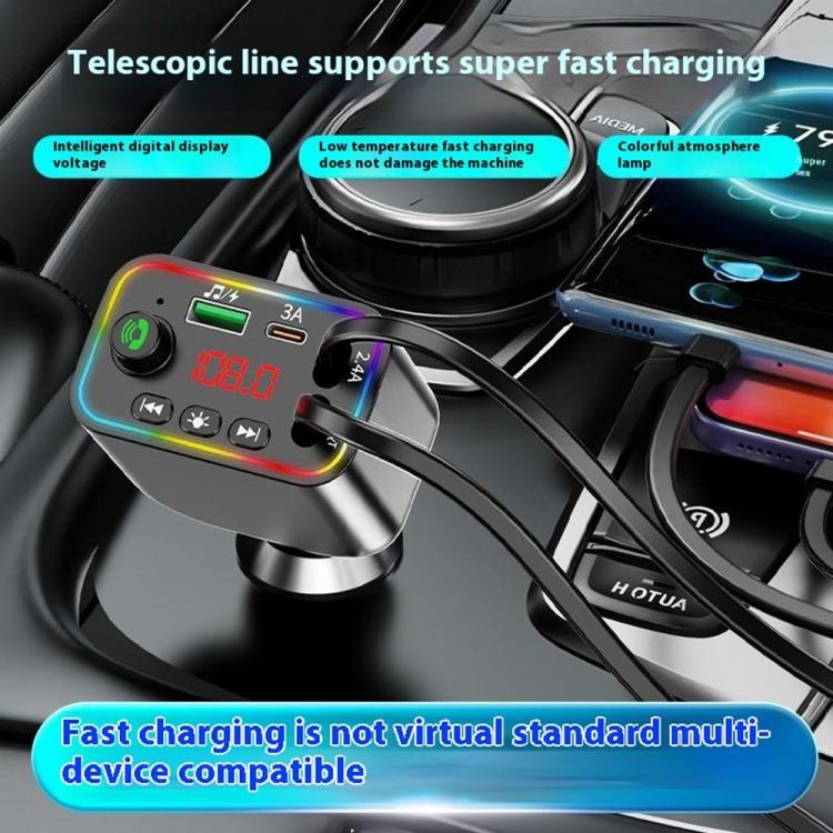 L4 Fast Charging Car Charger MP3 Player Retractable Cable FM Transmitter, L4