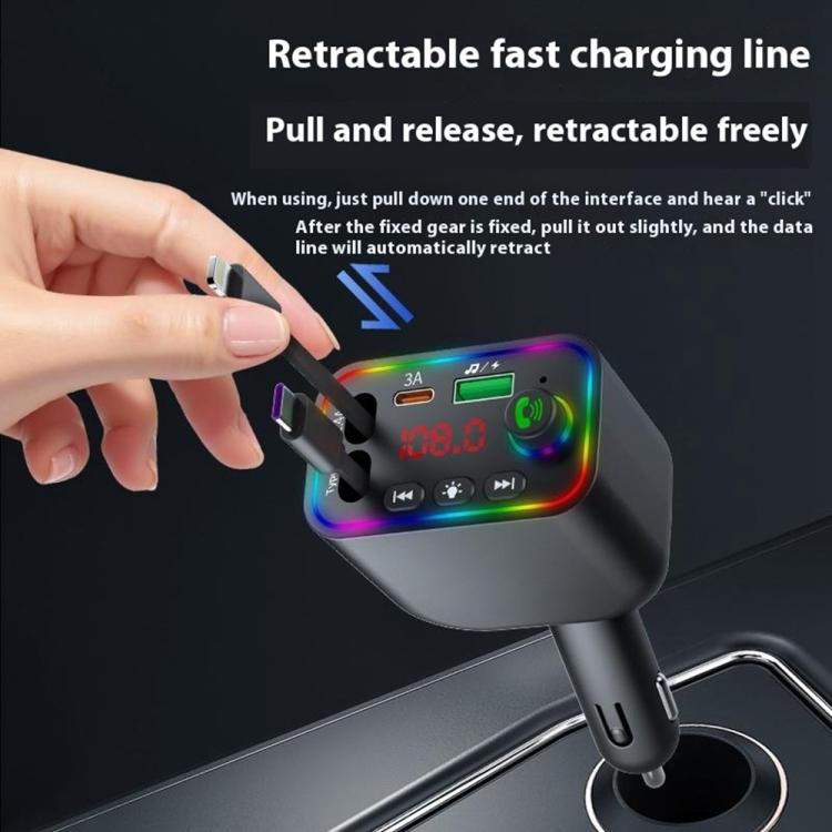 L4 Fast Charging Car Charger MP3 Player Retractable Cable FM Transmitter, L4