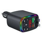 Y9 Retractable Cable Bluetooth FM Transmitter Voltage Display Car Charger MP3 Player, Y9