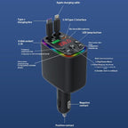 Y9 Retractable Cable Bluetooth FM Transmitter Voltage Display Car Charger MP3 Player, Y9