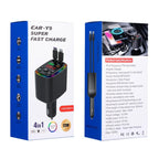 Y9 Retractable Cable Bluetooth FM Transmitter Voltage Display Car Charger MP3 Player, Y9