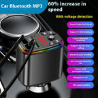 Y9 Retractable Cable Bluetooth FM Transmitter Voltage Display Car Charger MP3 Player, Y9