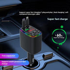 Y9 Retractable Cable Bluetooth FM Transmitter Voltage Display Car Charger MP3 Player, Y9