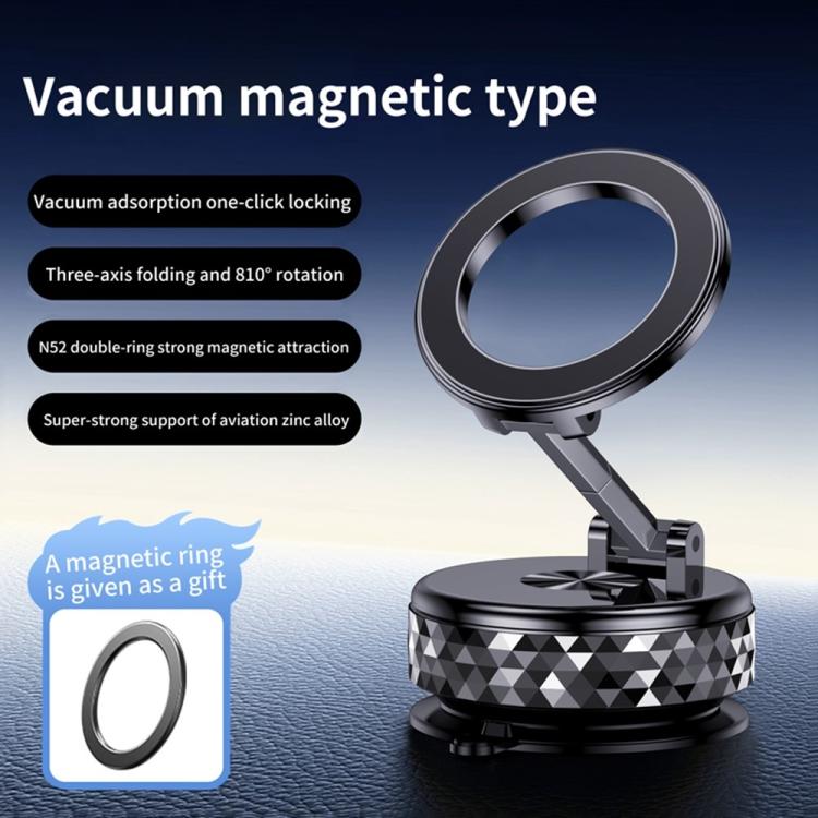 K12 Vacuum Suction Mount Foldable 360 Rotation Magnetic Car Phone Holder, K12 (Black), K12 (Silver)