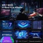 WAVLINK WN685BE3-A Tri-Band BE200 Wireless Adapter Desktop PC WiFi 7 BE8800 Pcie Card, WN685BE3-A