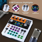 C200 For Live Streaming / Singing Sound Card Audio Mixer Bluetooth Adjustable Mixing Console, C200