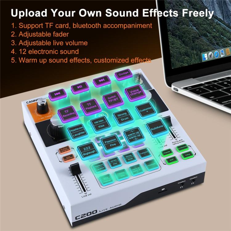 C200 For Live Streaming / Singing Sound Card Audio Mixer Bluetooth Adjustable Mixing Console, C200