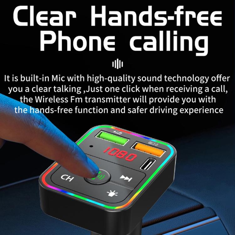 PDF2 With Ambient Light Fast Charger FM Transmitter Bluetooth Hands Free Call MP3 Player, PDF2