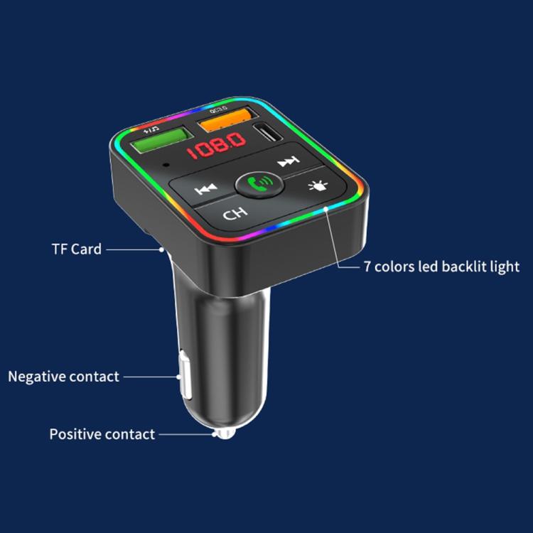 PDF2 With Ambient Light Fast Charger FM Transmitter Bluetooth Hands Free Call MP3 Player, PDF2
