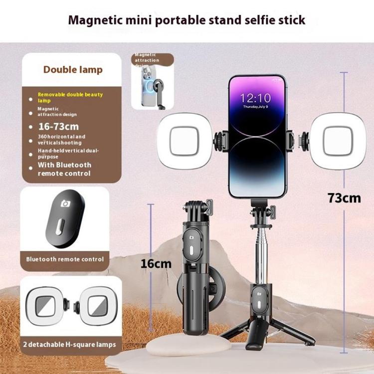 P08Y Pro F2 Portable Travel Selfie Stick Tripod Mini MagSafe Phone Stand with Remote Control and Fill Lights, P08Y Pro F2
