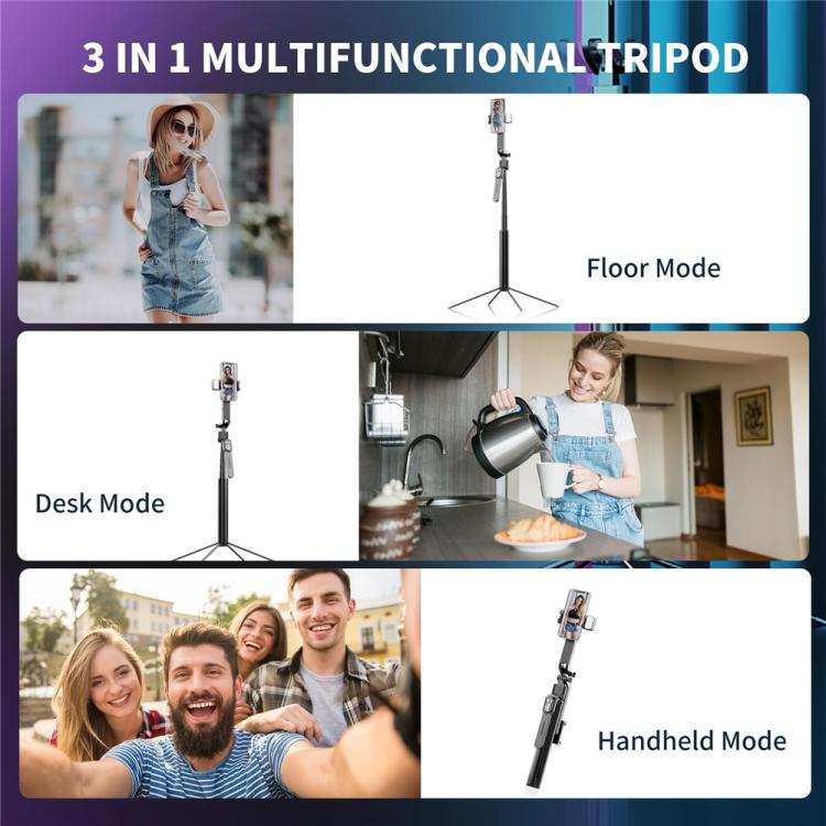 Q530TK Portable Metal Phone Stand Selfie Stick Expandable Auto Face Tracking Tripod with Single Fill Light, with Single Fill Light