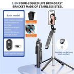 P510 Retractable Four-Legs Stand Portable Phone Stand Selfie Stick with Bluetooth Remote Control, P510